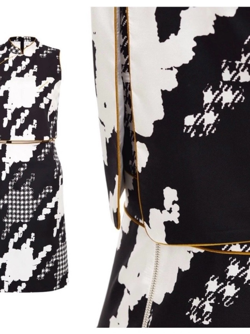 Shanghai Tang—NWT Black White Houndstooth Qipao Dress, US 2, S